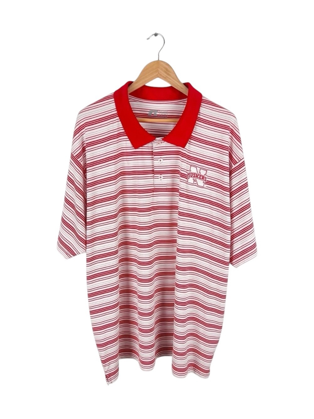 Russell Nebraska Huskers Polo Shirt 3XL Red White Striped Collared Embroidered N